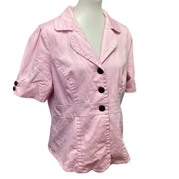 Live a Little Tops - Live A Little Womens XL Cotton Blend Pink Short Sleeve Button Up Jacket Blouse